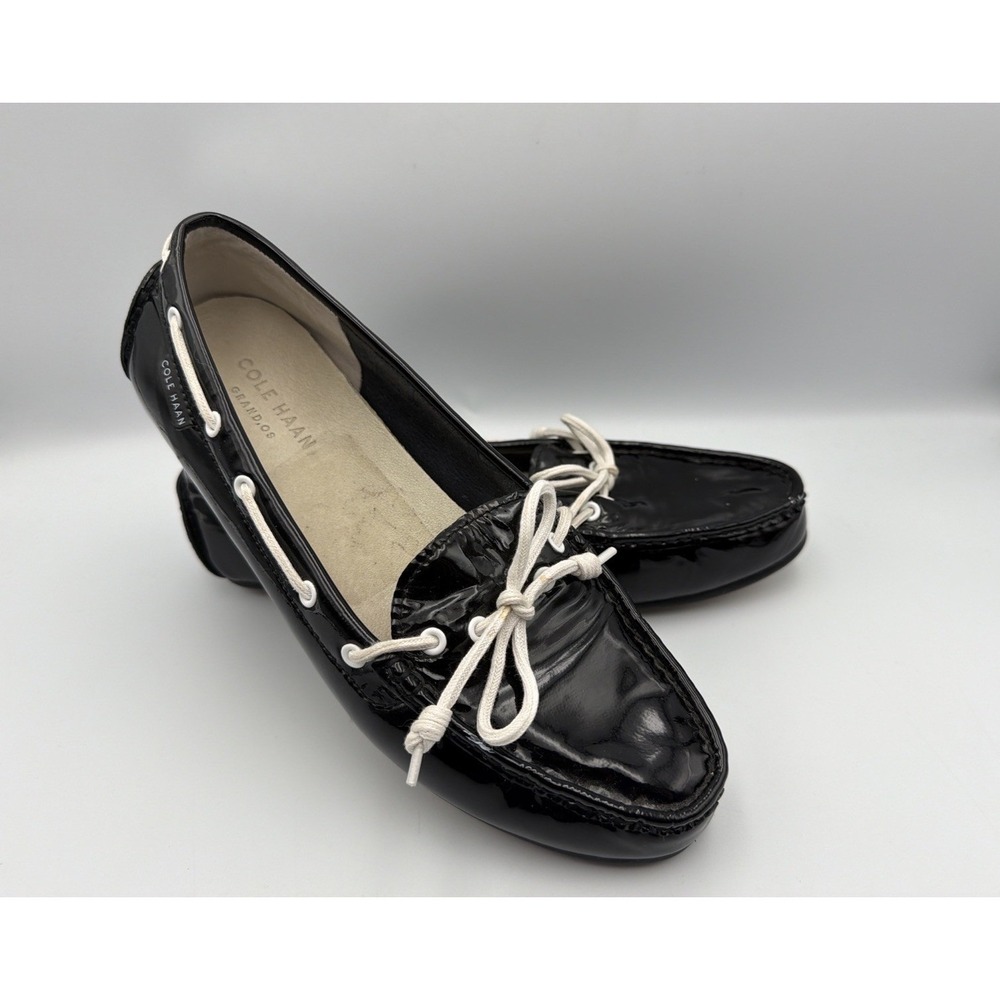 Cole Haan Womens 7.5 Nantucket Camp Moccasins Black Top Sider Boat Shoes Lace